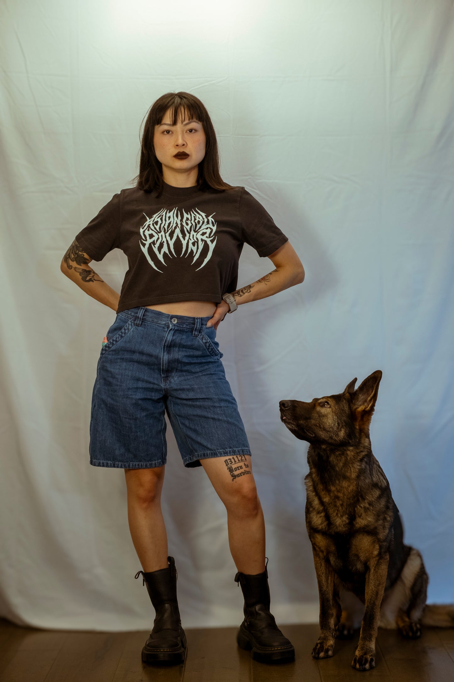 Asian Girl Power Metal Crop Tee