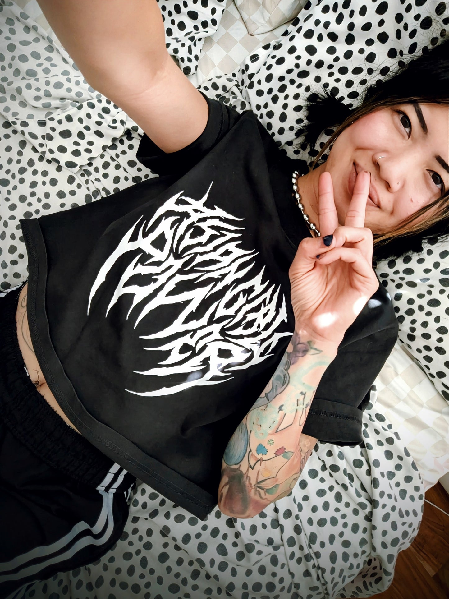 Asian Girl Power Metal Crop Tee